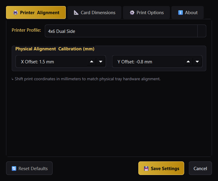 Printer & Calibration Settings